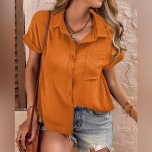 *NEW* dark orange button down blouse L